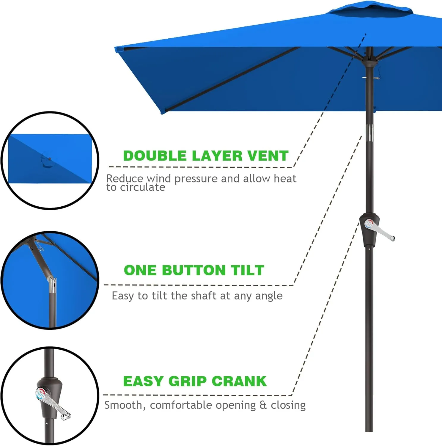 6.5' x 10' Rectangular Patio Umbrellas for Outdoor, Outdoor Table Umbrella, Large Outdoor Patio Umbrellas with 6 Sturdy Ribs for Market, Garden, Pool (Royal Blue)