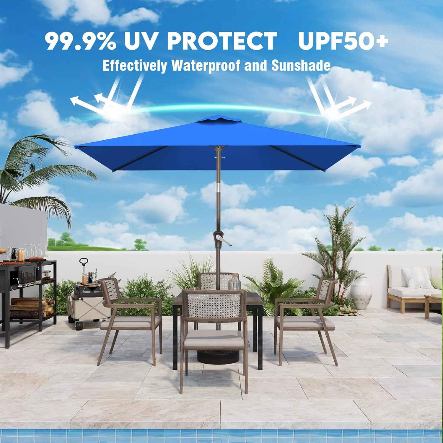 6.5' x 10' Rectangular Patio Umbrellas for Outdoor, Outdoor Table Umbrella, Large Outdoor Patio Umbrellas with 6 Sturdy Ribs for Market, Garden, Pool (Royal Blue)