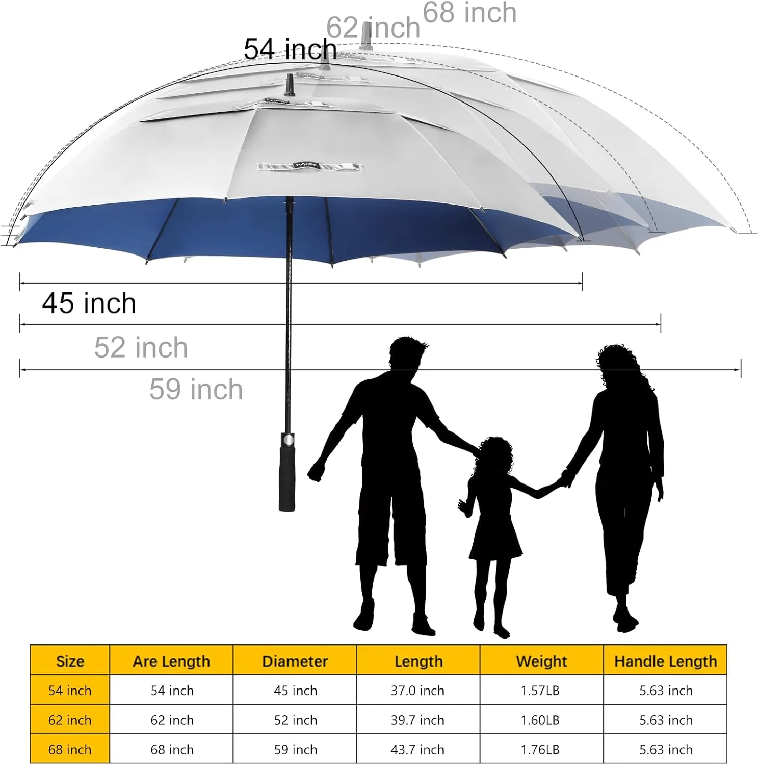68/62/54 Inch UPF50  Sun Umbrella UV Protection UV Umbrellas for Sun Protections Windproof Large Golf Umbrella Auto Open and Vented Double Canopy Umbrellas for Sun and Rain
