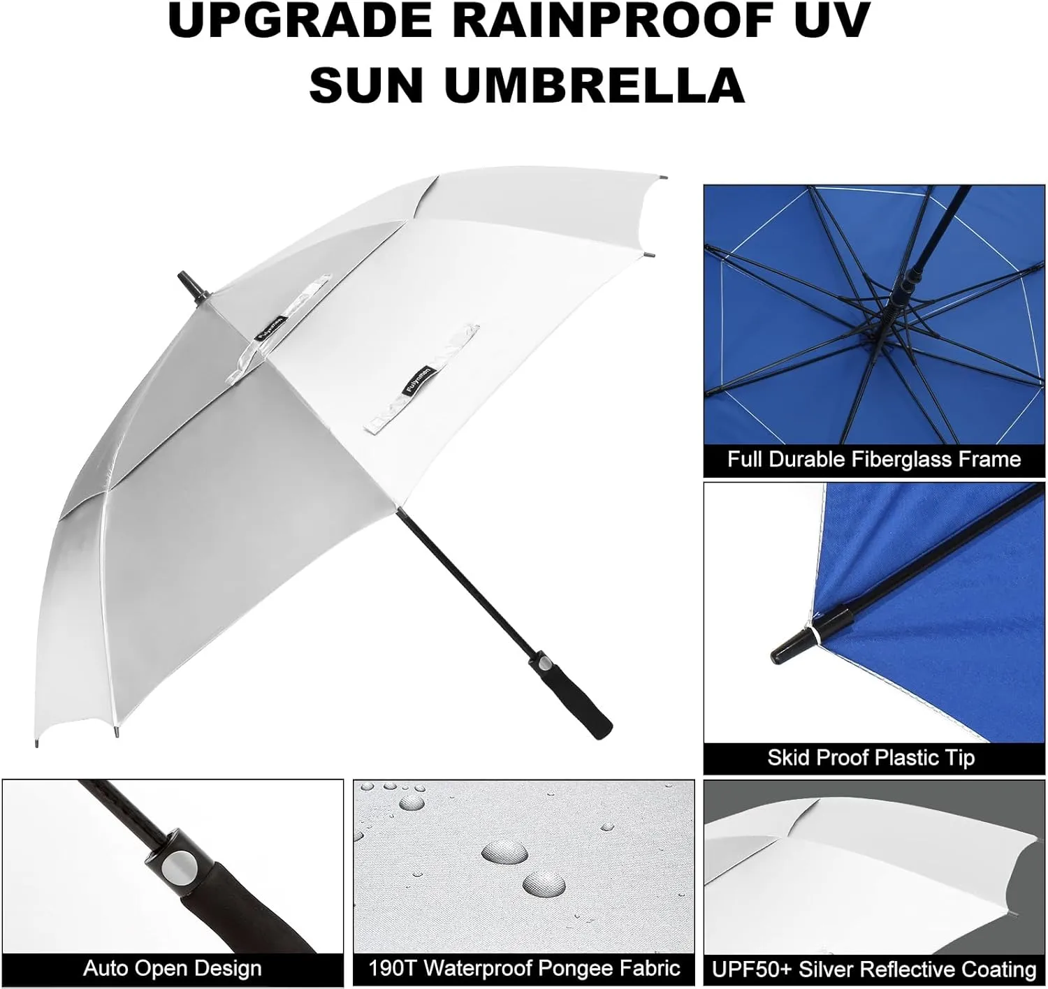 68/62/54 Inch UPF50  Sun Umbrella UV Protection UV Umbrellas for Sun Protections Windproof Large Golf Umbrella Auto Open and Vented Double Canopy Umbrellas for Sun and Rain