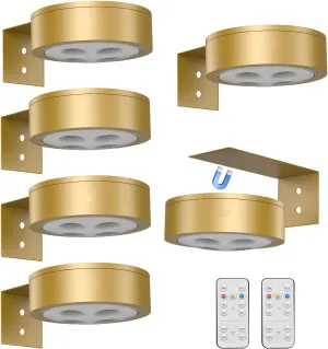 6Pack Picture Light Wireless Wall Painting Light 3 Lighting Art Display, Brightness Dimmable Timer Auto-Off, Remote Control Battery Light Indoor for Pictures Paintings Frames Dartboards Gallery