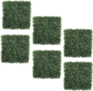 6PCS 20"x20" Artificial Boxwood Panels Topiary Hedge Plant UV Protected Faux Grass Wall Greenery Mats for Outdoor Garden Fence Backyard and Indoor Home Wedding Decoration, Dark Green