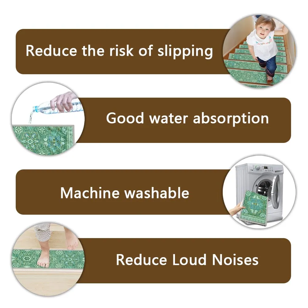 7 Pack 8" x 30" Non-Slip Carpet Stair Treads for Wooden Steps Indoor, Resistant Rugs Rubber Safety Mats for Kids Elders and Dogs