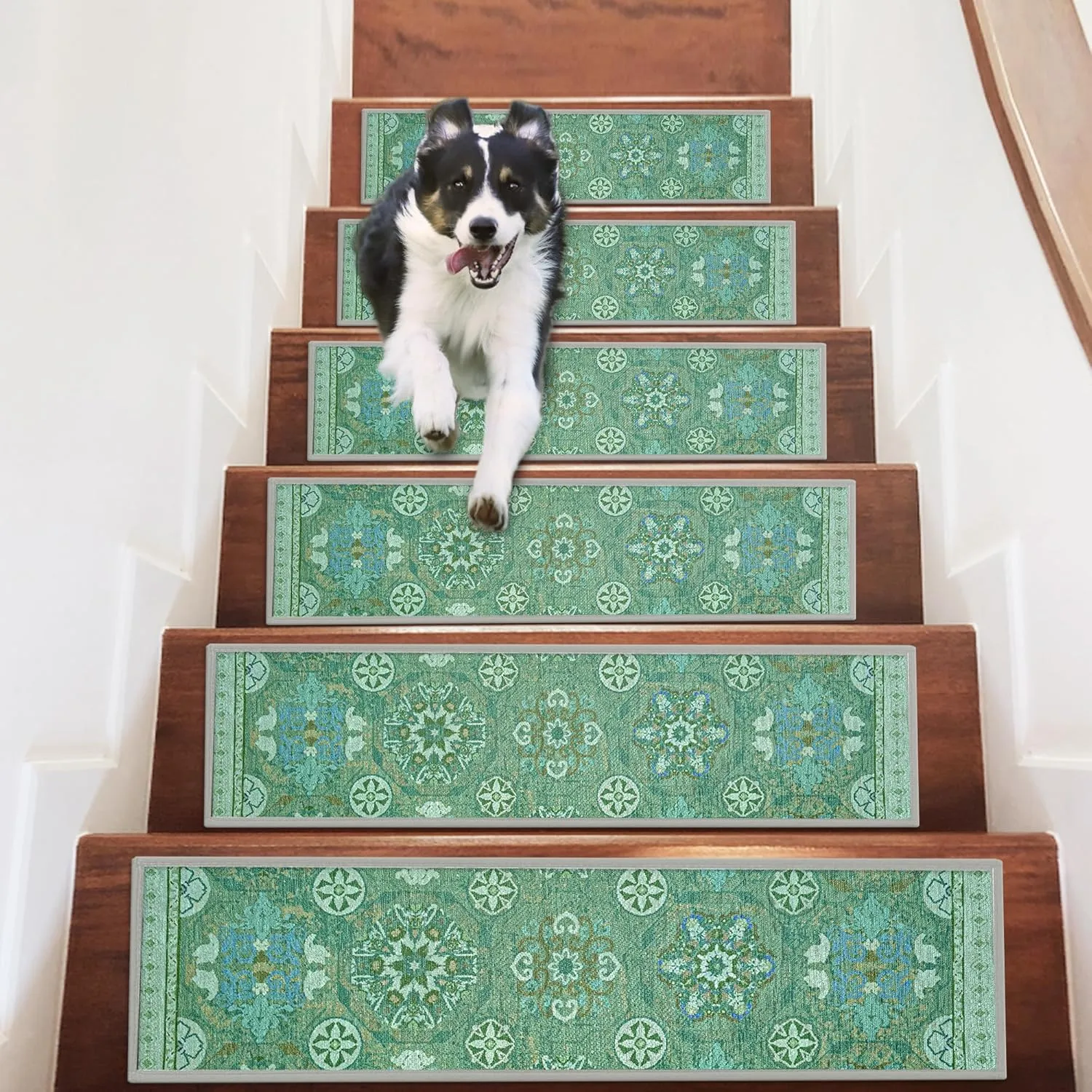 7 Pack 8" x 30" Non-Slip Carpet Stair Treads for Wooden Steps Indoor, Resistant Rugs Rubber Safety Mats for Kids Elders and Dogs