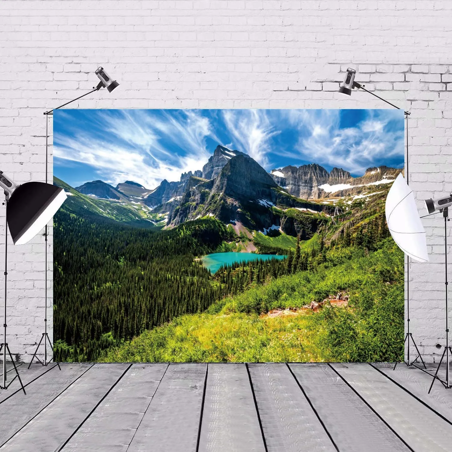 7x5ft Mountain Backdrop Nature Scenery Pine Trees Forest Blue Lake Sky Photography Background Camping Picnic Themed Party Decorations Kids Adults Outdoor Portraits Photo Studio Props