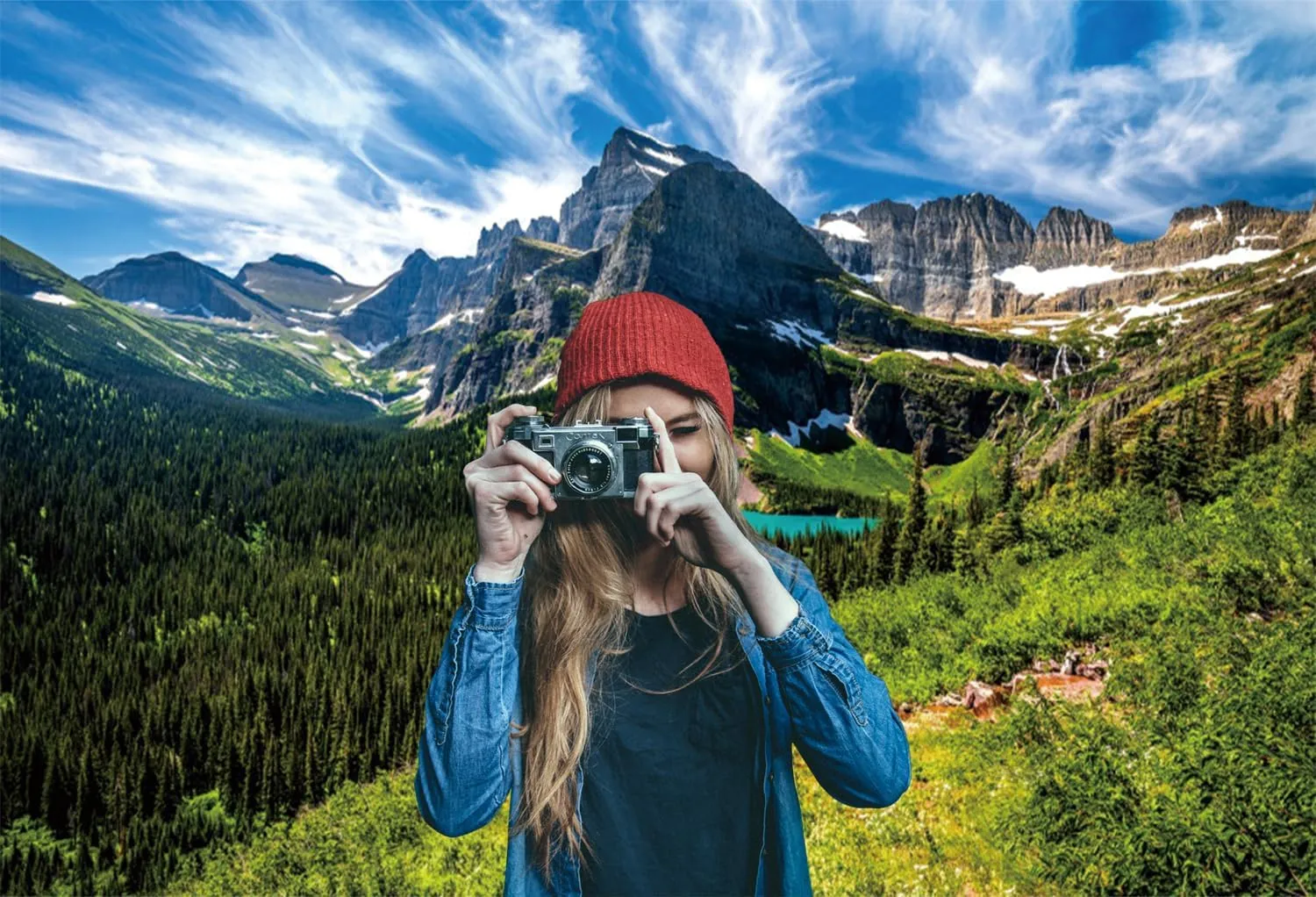 7x5ft Mountain Backdrop Nature Scenery Pine Trees Forest Blue Lake Sky Photography Background Camping Picnic Themed Party Decorations Kids Adults Outdoor Portraits Photo Studio Props