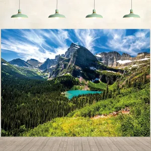 7x5ft Mountain Backdrop Nature Scenery Pine Trees Forest Blue Lake Sky Photography Background Camping Picnic Themed Party Decorations Kids Adults Outdoor Portraits Photo Studio Props