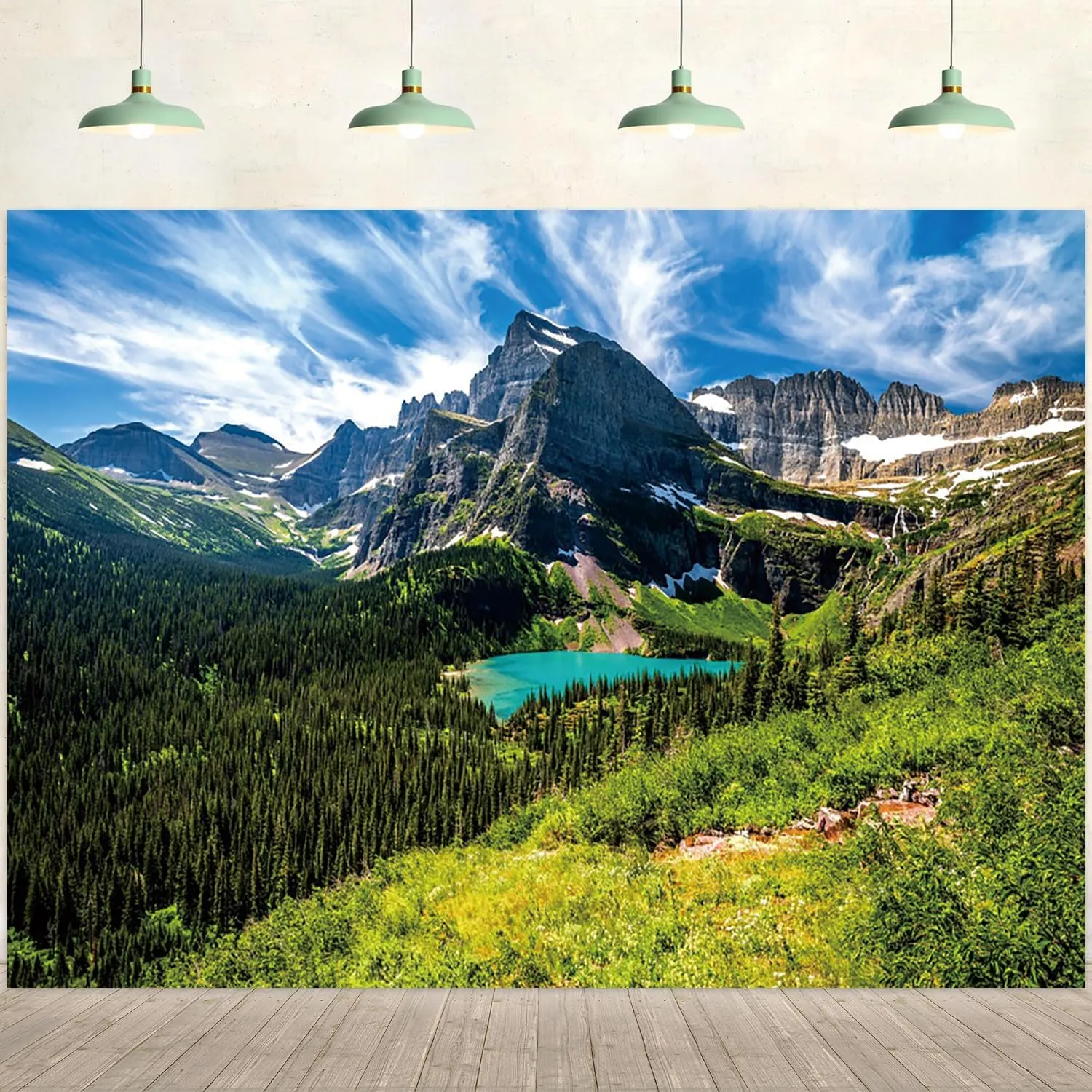 7x5ft Mountain Backdrop Nature Scenery Pine Trees Forest Blue Lake Sky Photography Background Camping Picnic Themed Party Decorations Kids Adults Outdoor Portraits Photo Studio Props