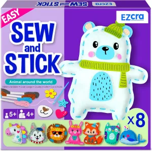 8-in-1 Easy to Do Animal Sewing Projects for Kids - Kids Craft Kits - No Mess Sewing Kit for Age 4,5,6,7,8 - Includes Stickers, Tools with Full Instruction