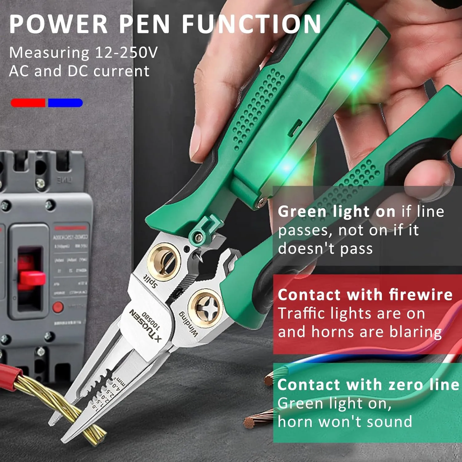 8 in 1 Wire Stripper Twister with Electricity Measurement, Multi-Function Wire Stripping Pliers for Wire Stripping Crimping and Cutting，Applicable AWG18-10/6, 1.0, 1.5, 2.5, 2.0, 4.0 mm² wire