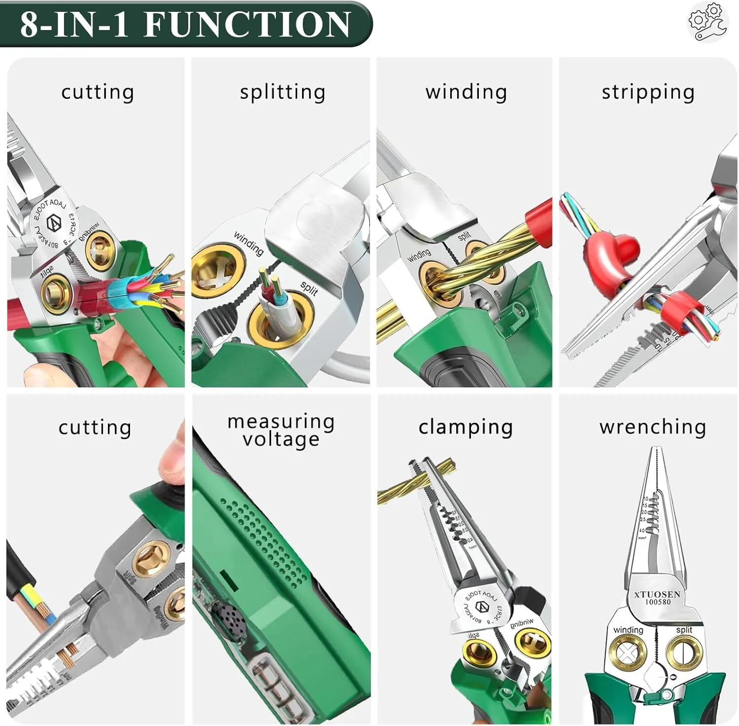 8 in 1 Wire Stripper Twister with Electricity Measurement, Multi-Function Wire Stripping Pliers for Wire Stripping Crimping and Cutting，Applicable AWG18-10/6, 1.0, 1.5, 2.5, 2.0, 4.0 mm² wire