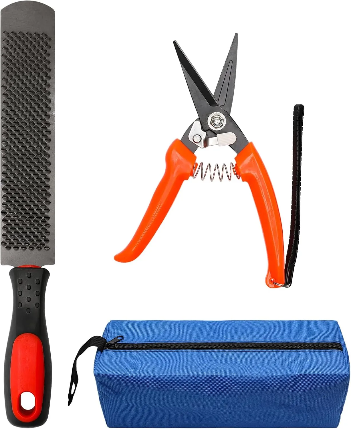 8 inch Farrier Tool Kit, Coldairsoap 3PCS Goat Hoof Trimmers with 1PCS Metal Shears, 1PCS Double-Side Long Handle Rasp, 1PCS Blue Storage Bag, Hoof Rasp File for Goat Sheep, Alpaca, Lamb, Pig