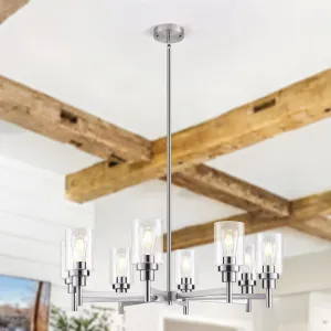 8 Lights Brushed Nickel Chandelier for Dining Room, Farmhouse Modern Contemporary Industrial Ceiling Hanging Pendant Lighting Fixture with Glass Shade for Dinning Kitchen Island Living Room