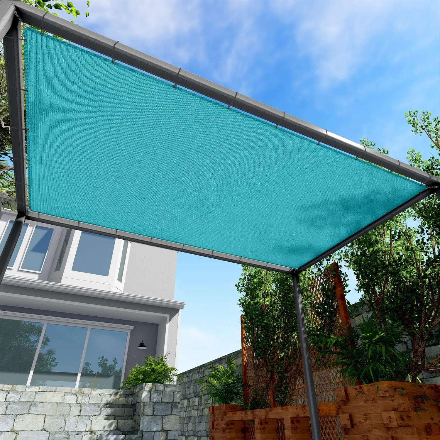 8' x 12' Sun Shade Sail Straight Edge Sun Shade Canopy Cover Outdoor with Grommets D-Ring UV Block for Pergola Backyard Patio (Turquoise)