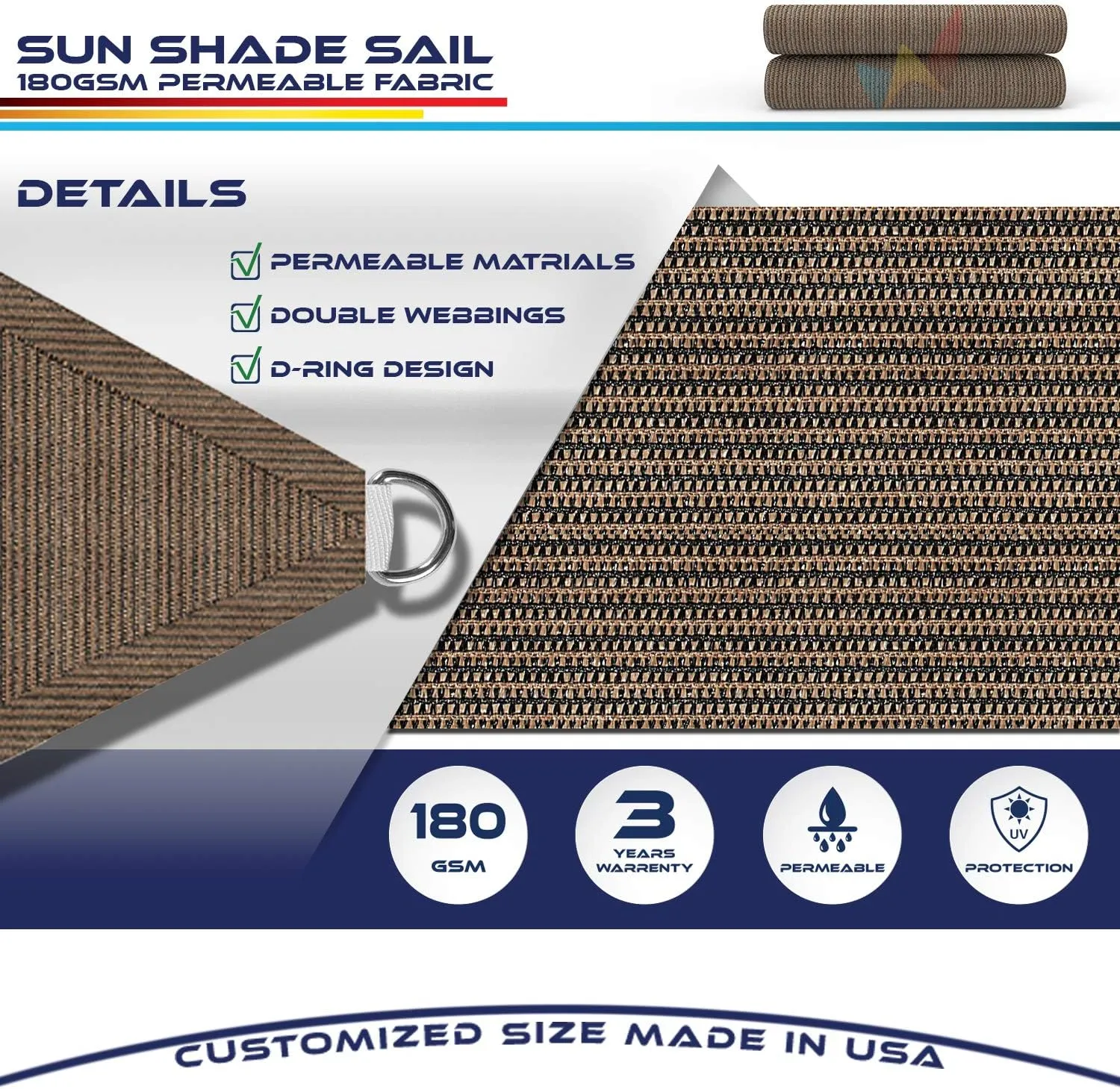 8' x 8' x 8' Sun Shade Sail Equilateral Triangle Outdoor Canopy Cover with Hardware Kit UV Block for Backyard Porch Pergola Deck Garden Patio Pool (Brown)