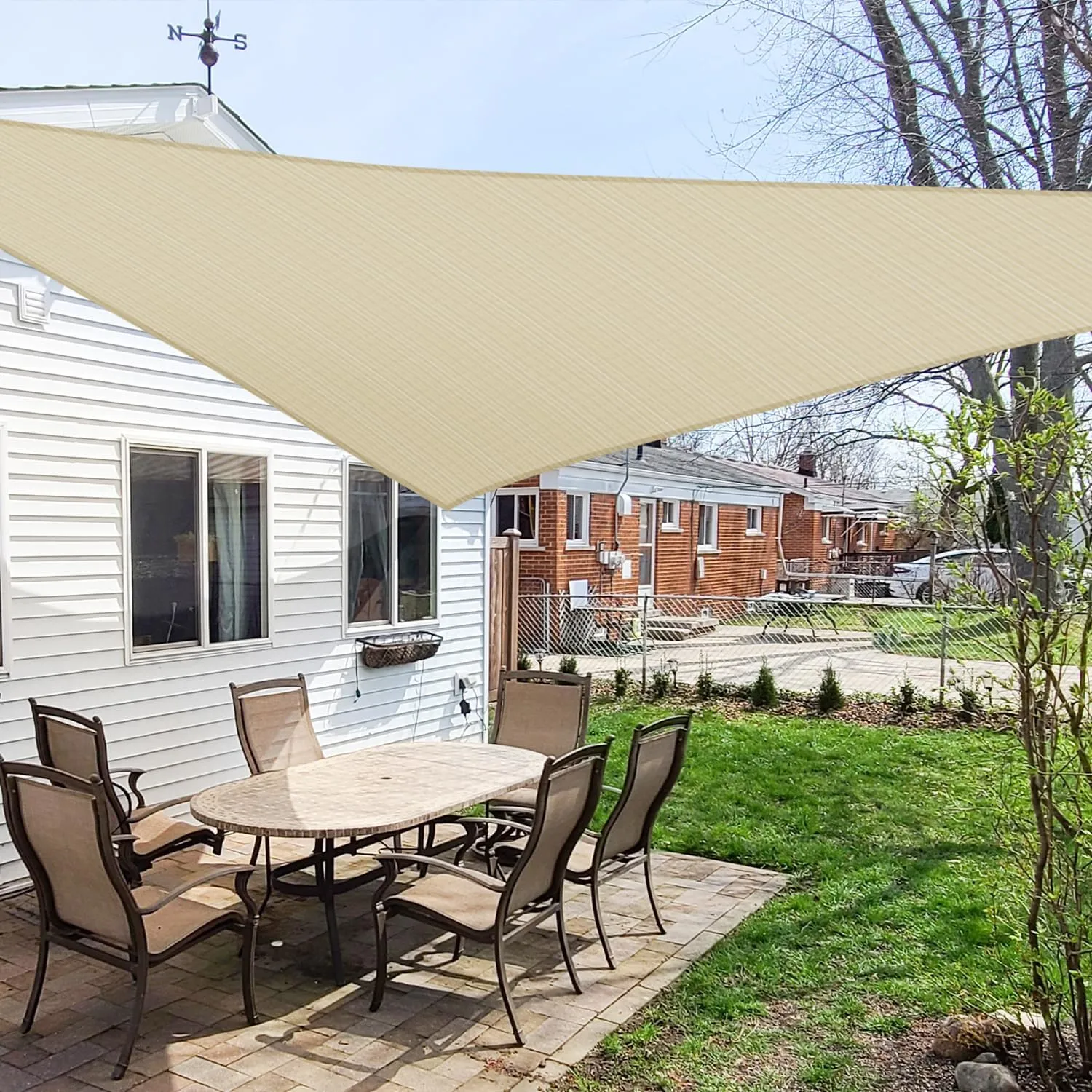 8' x 8' x 8' Sun Shade Sail Triangle Outdoor Canopy Cover UV Block for Backyard Porch Pergola Deck Garden Patio (Beige)