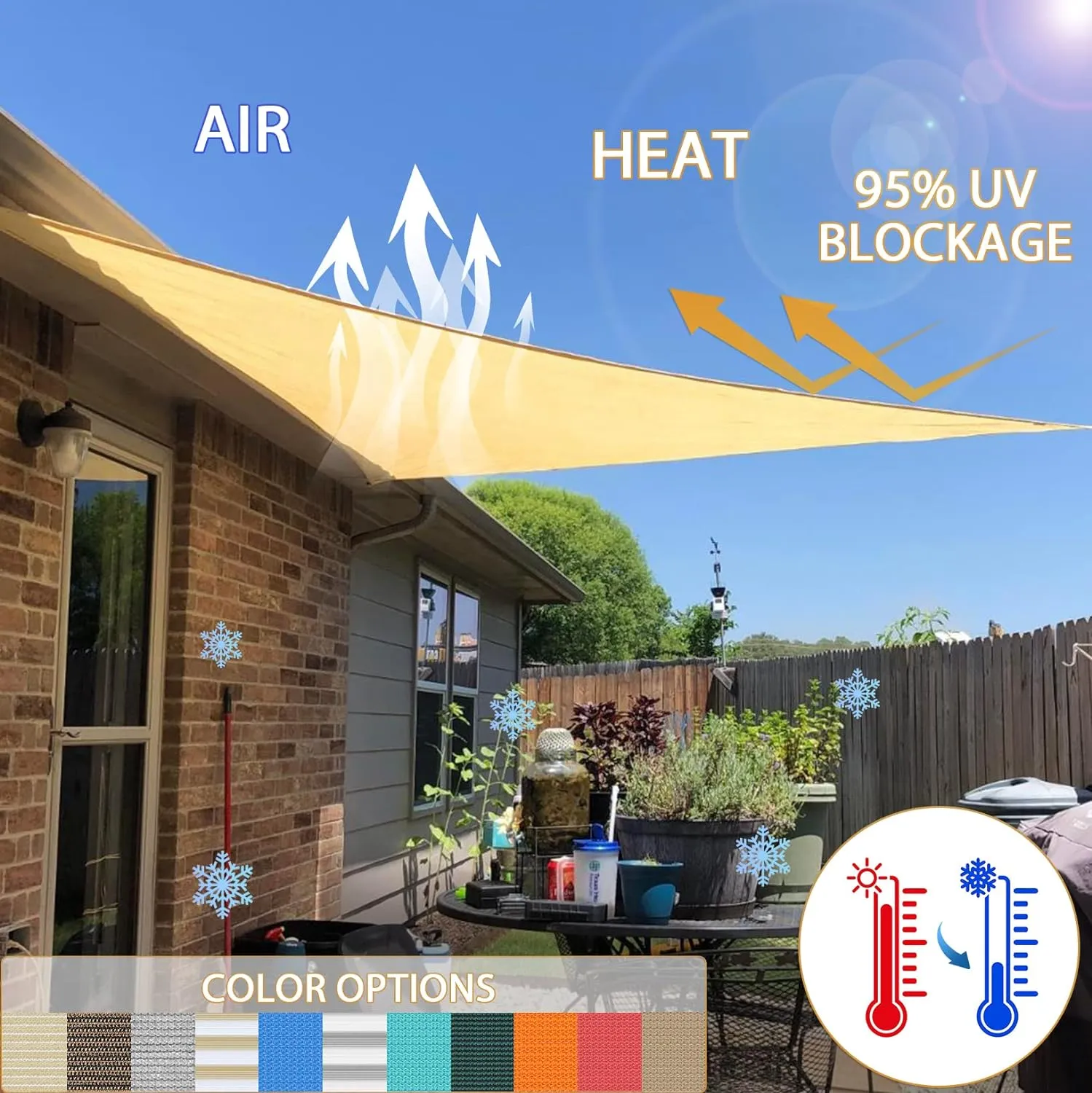 8' x 8' x 8' Sun Shade Sail Triangle Outdoor Canopy Cover UV Block for Backyard Porch Pergola Deck Garden Patio (Beige)