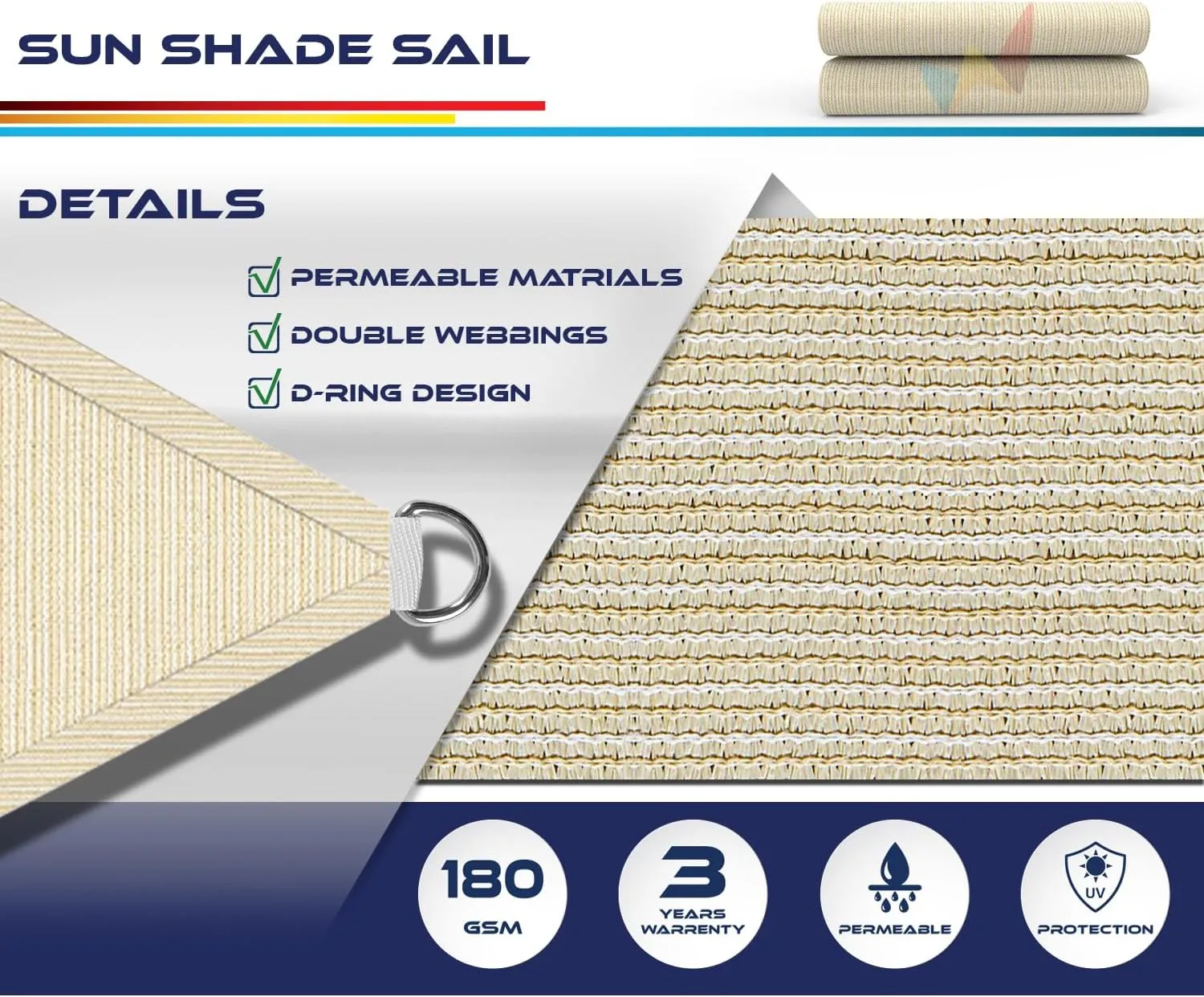 8' x 8' x 8' Sun Shade Sail Triangle Outdoor Canopy Cover UV Block for Backyard Porch Pergola Deck Garden Patio (Beige)