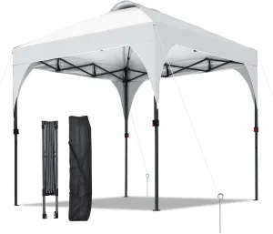 8ft x 8ft Pop Up Canopy Tent - White Instant Shelter with Carry Bag, Waterproof & UV Protection for Outdoor Events, Parties, Camping