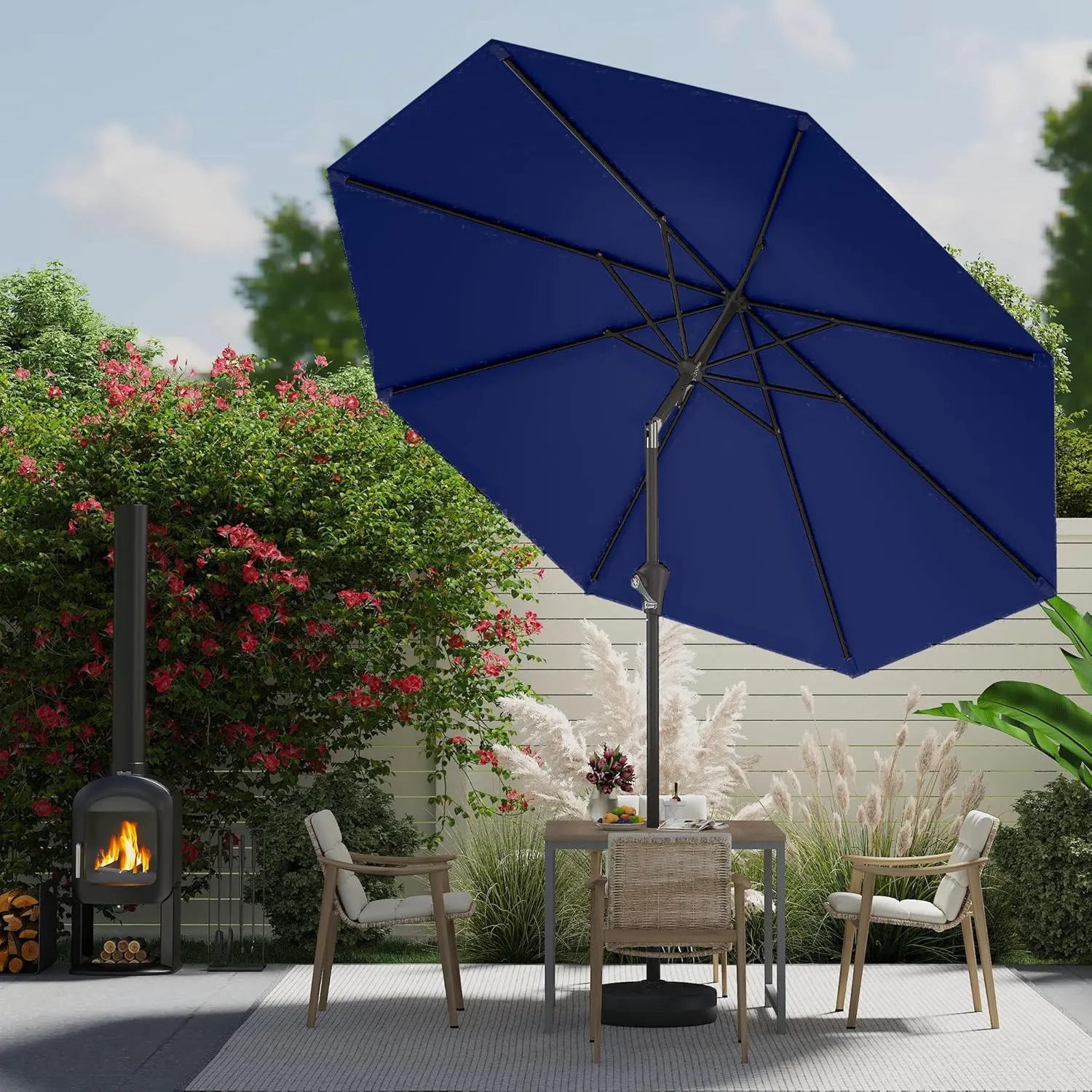 9 FT Patio Umbrella for Outdoor, Outdoor Umbrella with Push Button Tilt and Crank, Outdoor Patio Umbrellas with 8 Sturdy Ribs for Market, Garden, Deck, Backyard, Pool (Navy)