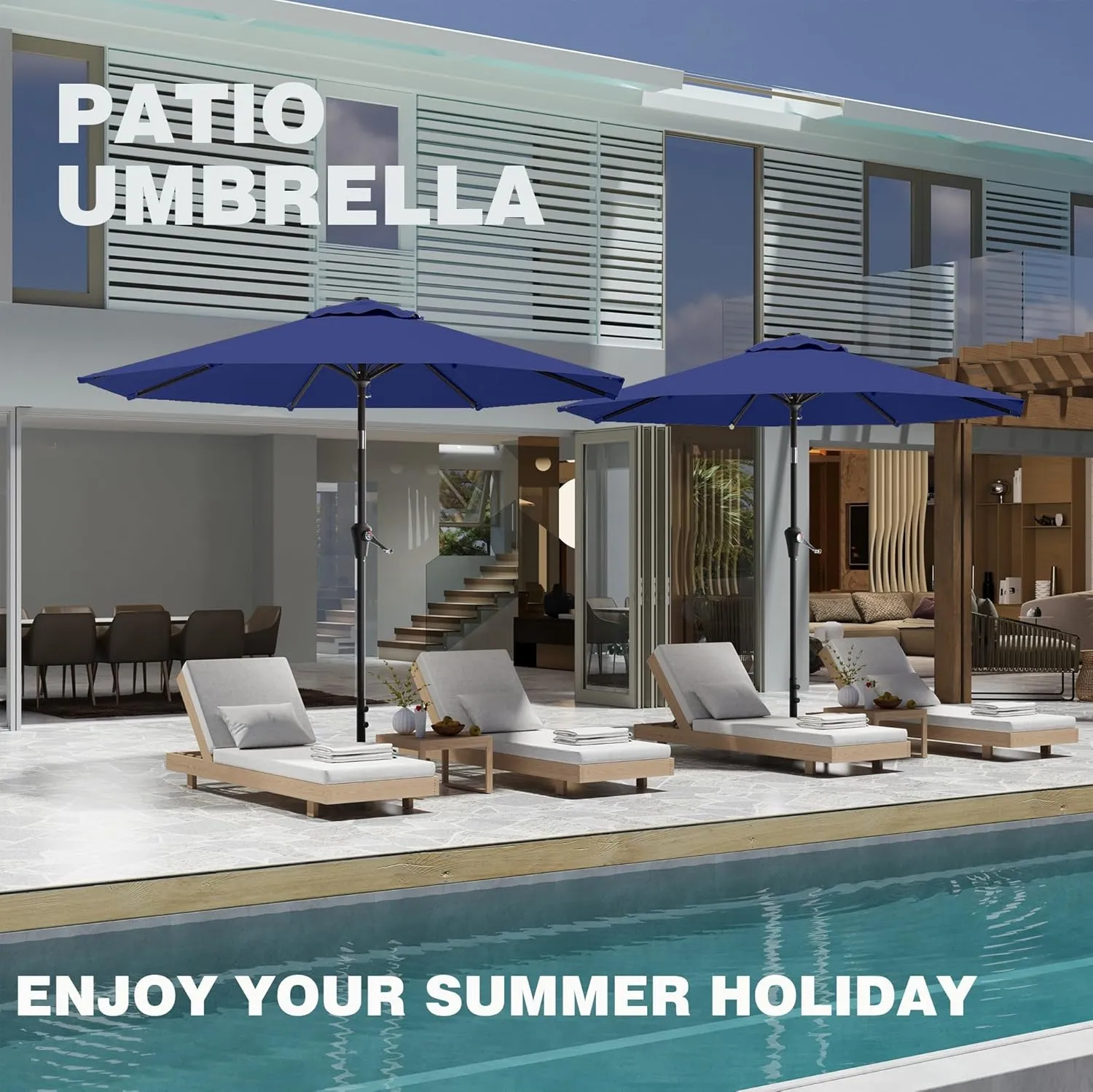 9 FT Patio Umbrella for Outdoor, Outdoor Umbrella with Push Button Tilt and Crank, Outdoor Patio Umbrellas with 8 Sturdy Ribs for Market, Garden, Deck, Backyard, Pool (Navy)