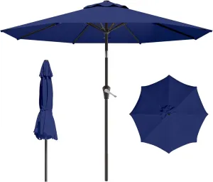 9 FT Patio Umbrella for Outdoor, Outdoor Umbrella with Push Button Tilt and Crank, Outdoor Patio Umbrellas with 8 Sturdy Ribs for Market, Garden, Deck, Backyard, Pool (Navy)