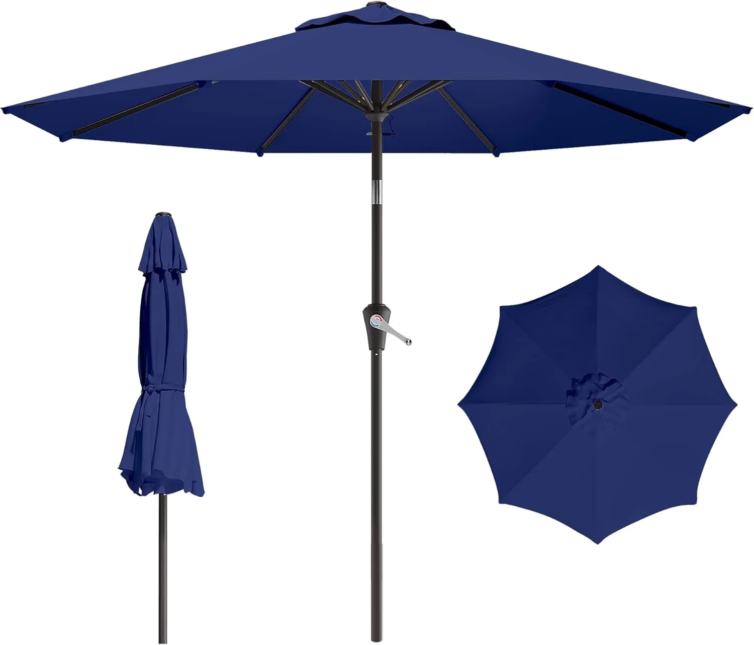 9 FT Patio Umbrella for Outdoor, Outdoor Umbrella with Push Button Tilt and Crank, Outdoor Patio Umbrellas with 8 Sturdy Ribs for Market, Garden, Deck, Backyard, Pool (Navy)