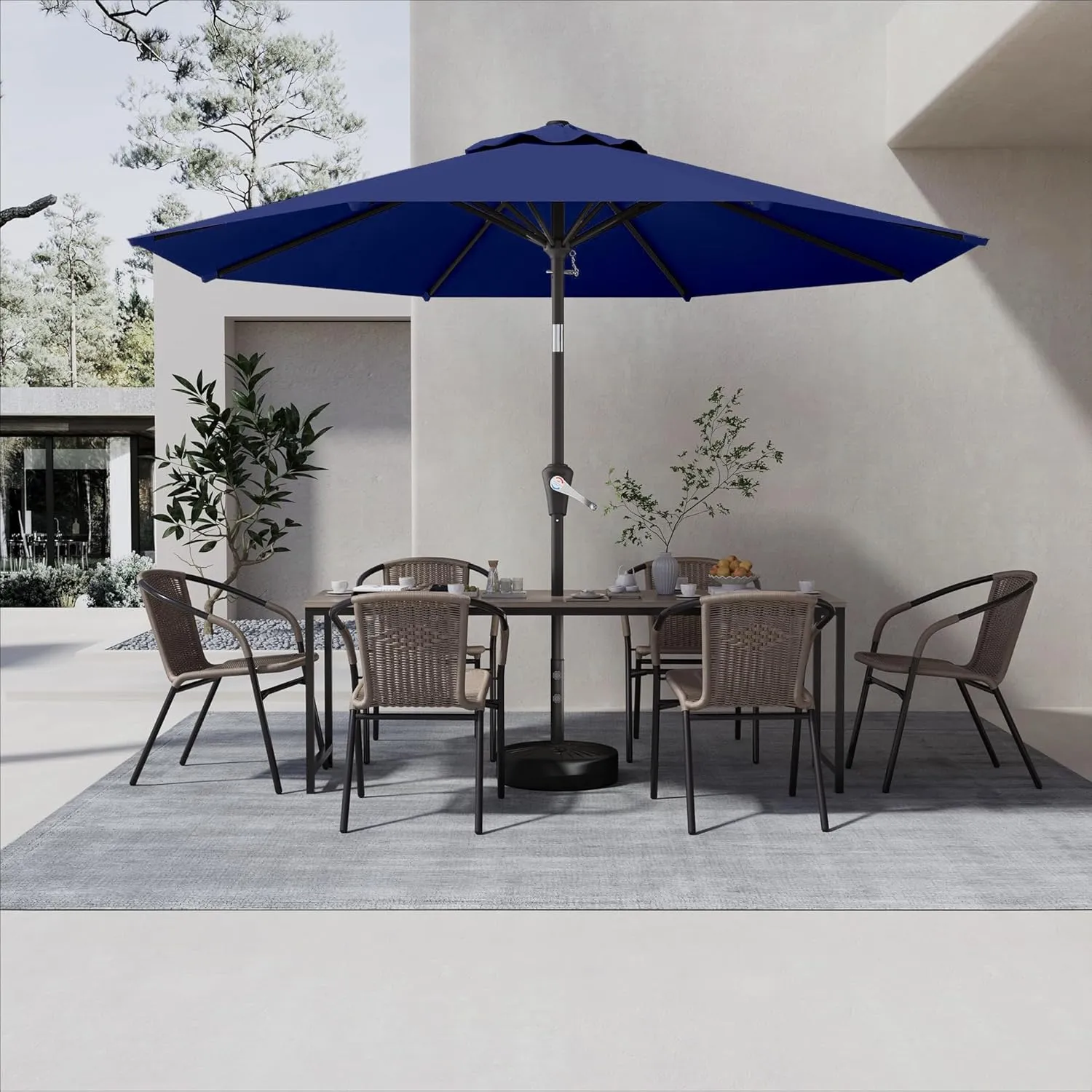9 FT Patio Umbrella for Outdoor, Outdoor Umbrella with Push Button Tilt and Crank, Outdoor Patio Umbrellas with 8 Sturdy Ribs for Market, Garden, Deck, Backyard, Pool (Navy)