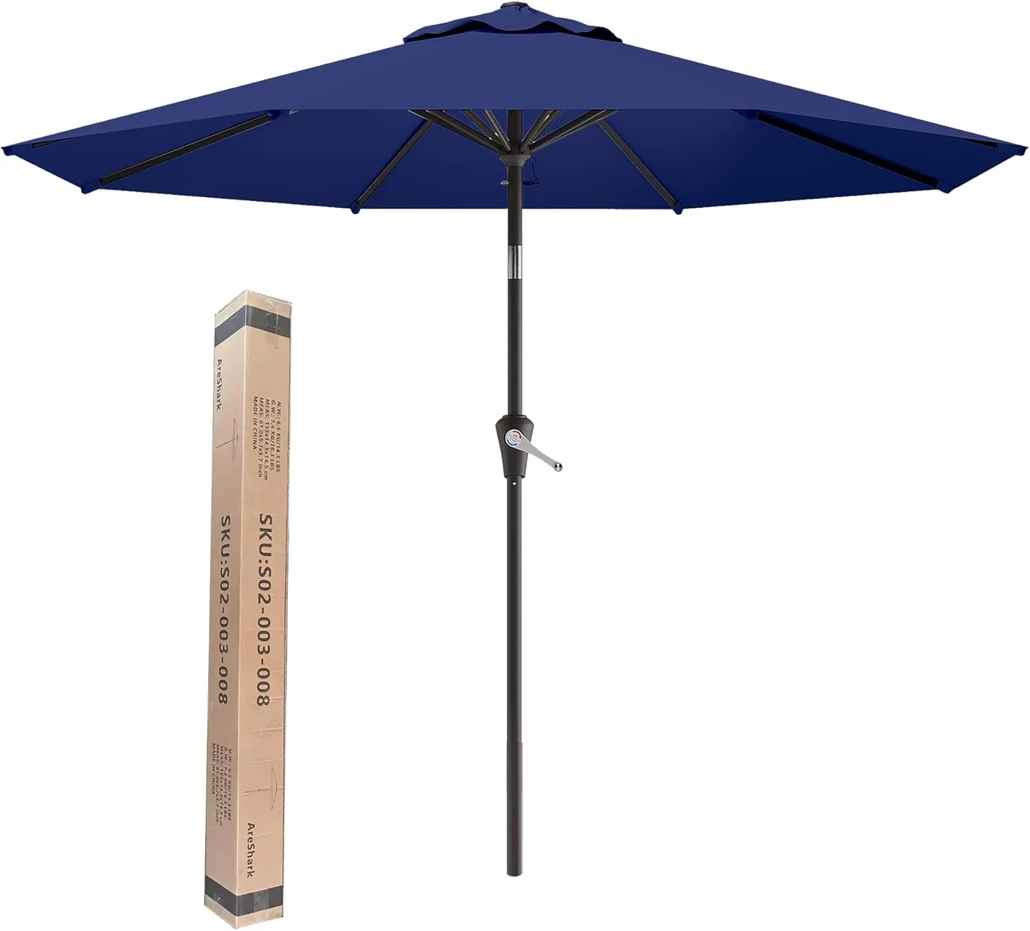 9 FT Patio Umbrella for Outdoor, Outdoor Umbrella with Push Button Tilt and Crank, Outdoor Patio Umbrellas with 8 Sturdy Ribs for Market, Garden, Deck, Backyard, Pool (Navy)