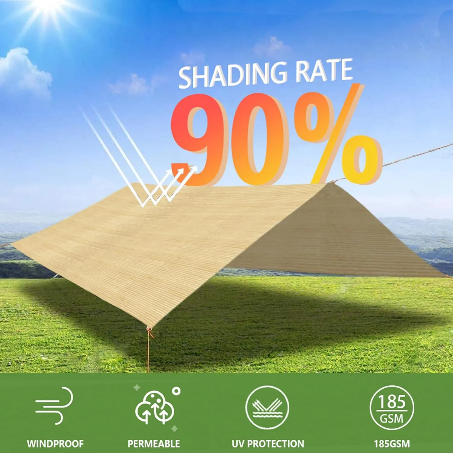 90% 10x30ft Sun Shade Cloth for Outdoor Deck Backyard Patio Garden Pergola Cover Canopy Beige