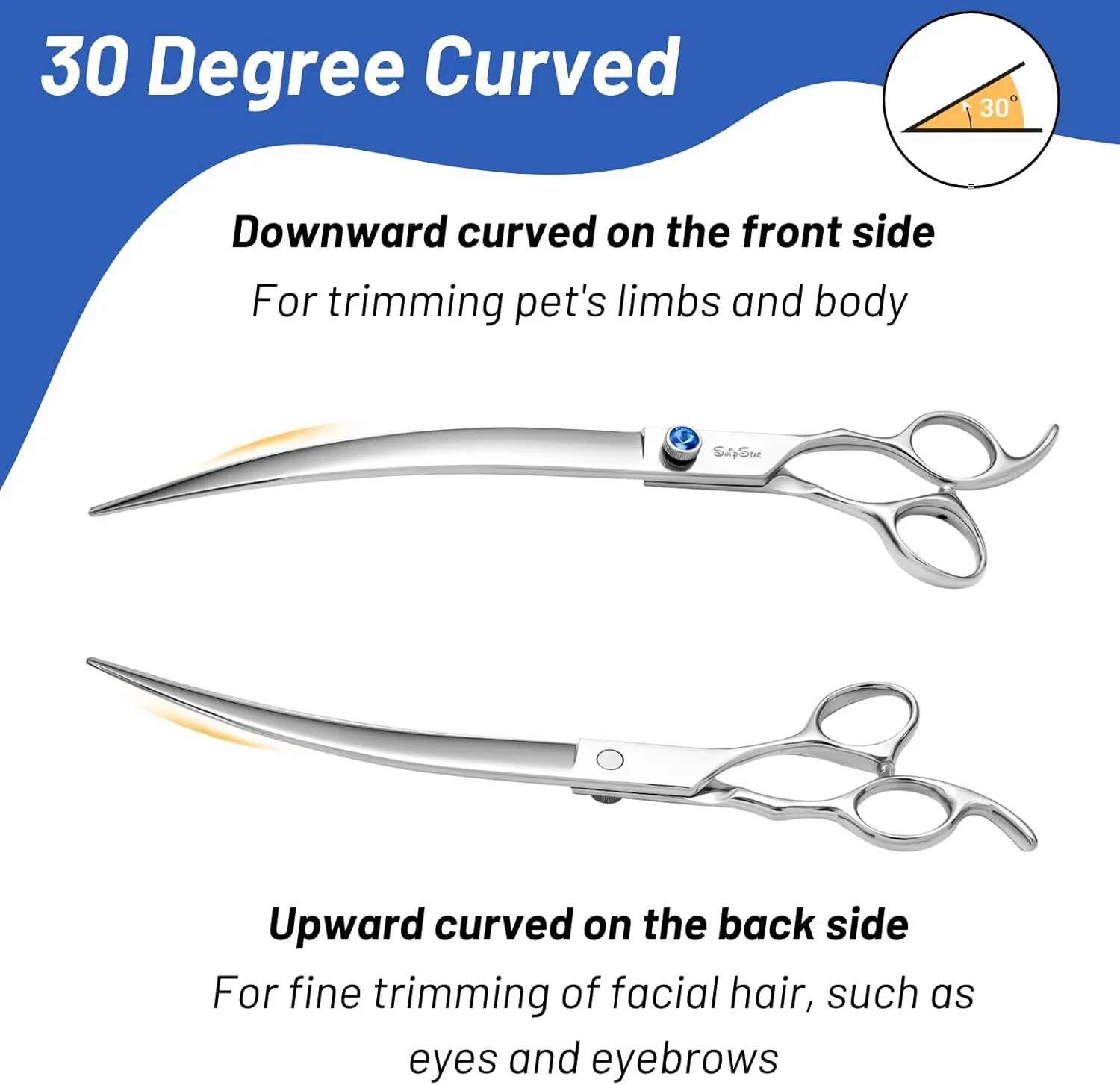 9in Curved Dog Grooming Scissors Professional,VG10 Steel Dog Scissors for Grooming,30 Degree Bend,Sharp Blade with CNC Screw and Round Blunt Tip,Heavy Duty Pet Shears for Dogs Cats at Home and Groomer