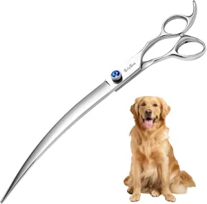9in Curved Dog Grooming Scissors Professional,VG10 Steel Dog Scissors for Grooming,30 Degree Bend,Sharp Blade with CNC Screw and Round Blunt Tip,Heavy Duty Pet Shears for Dogs Cats at Home and Groomer