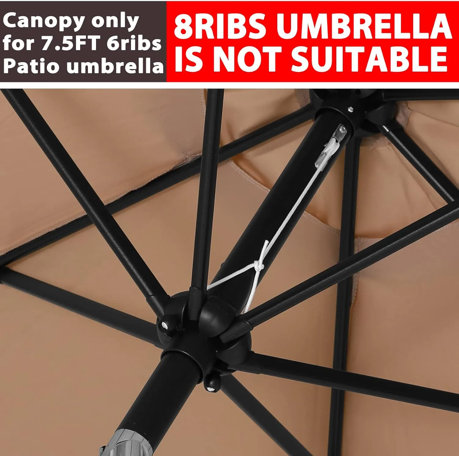 ABCCANOPY 7.5ft Outdoor Umbrella Replacement Top Suit 6 Ribs (Tan)