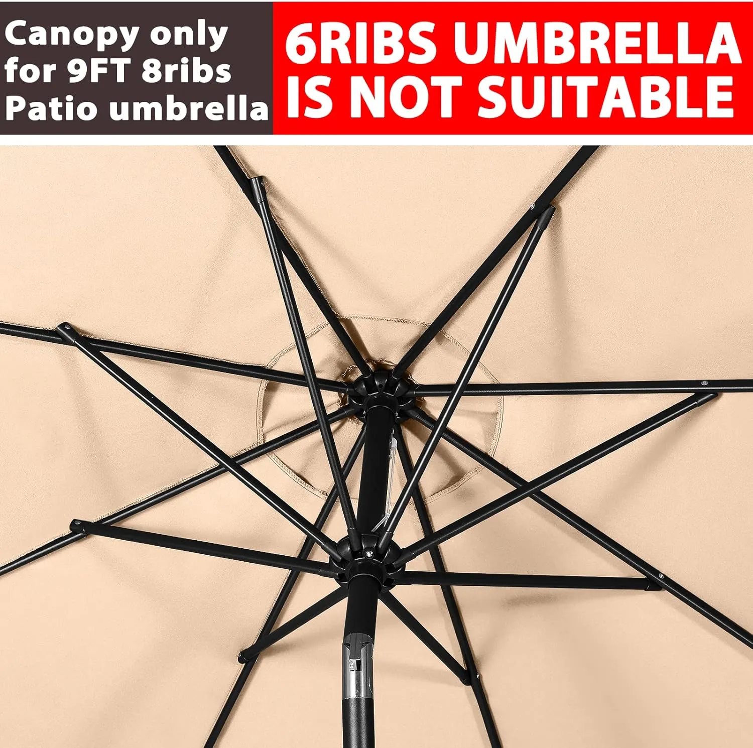 ABCCANOPY 9ft Outdoor Umbrella Replacement Top Suit 8 Ribs (Beige)