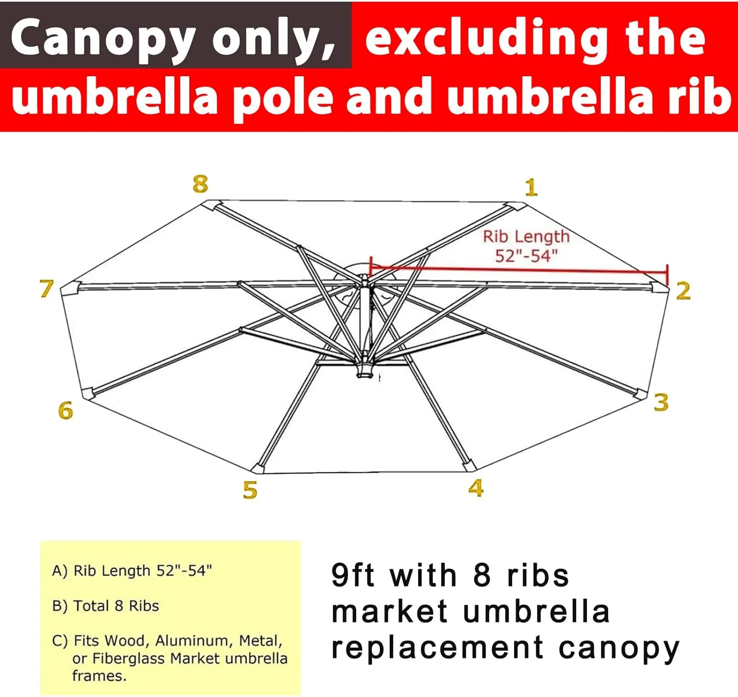 ABCCANOPY 9ft Outdoor Umbrella Replacement Top Suit 8 Ribs (Beige)