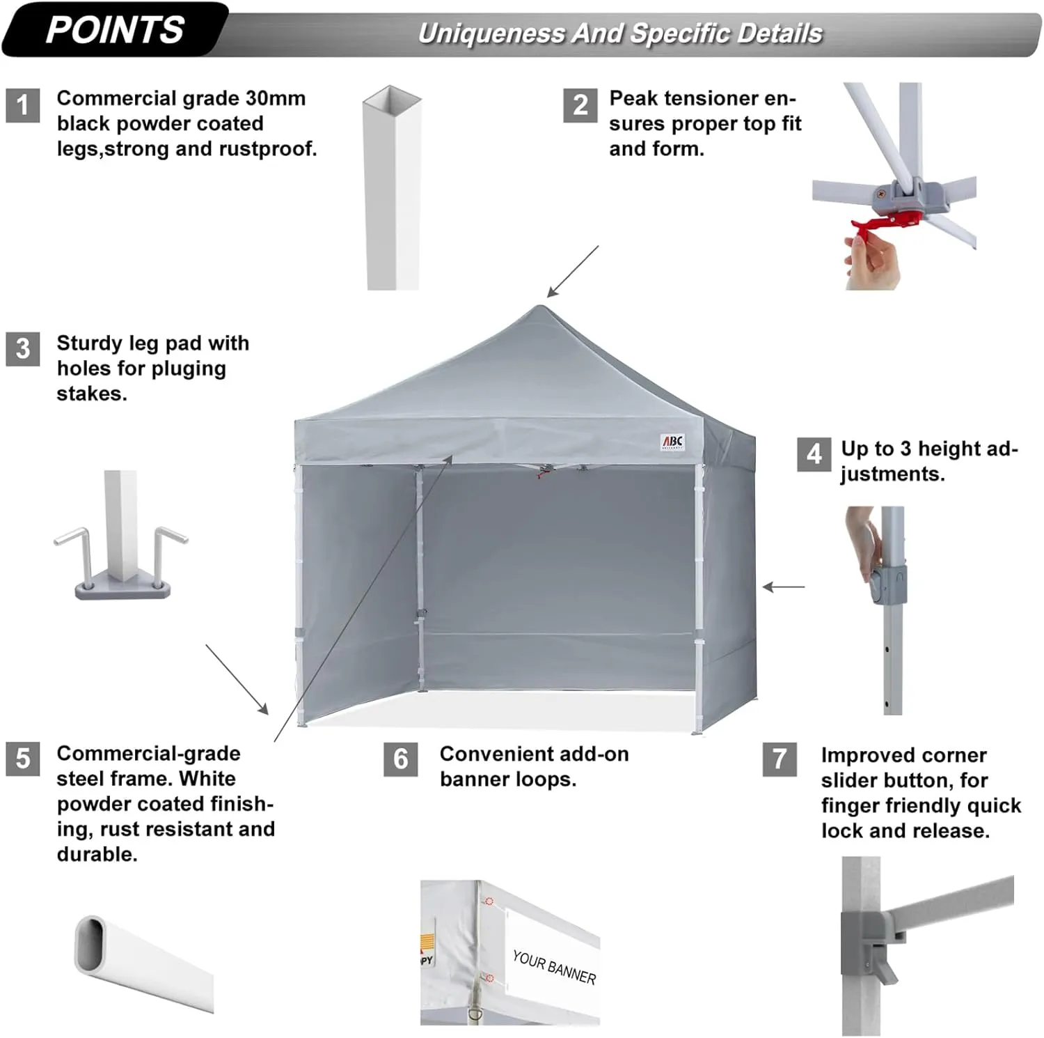 ABCCANOPY Easy Pop Up Canopy Tent with Sidewalls 10x10 Commercial -Series, Gray