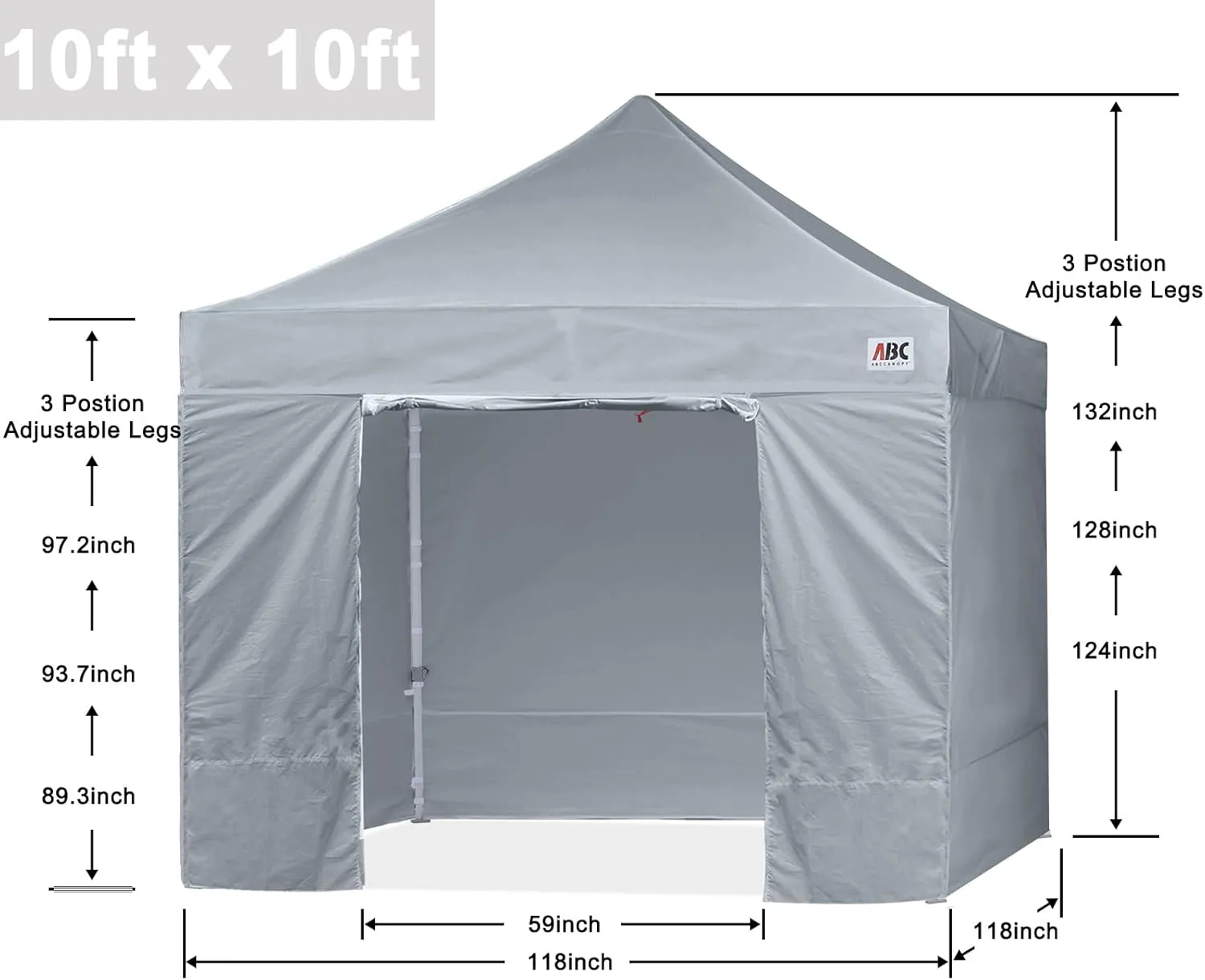 ABCCANOPY Easy Pop Up Canopy Tent with Sidewalls 10x10 Commercial -Series, Gray