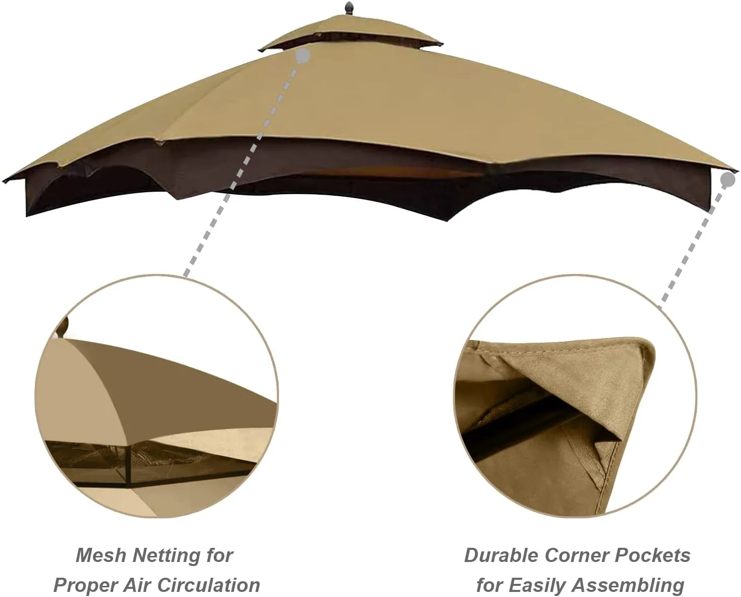 ABCCANOPY Gazebo Replacement Canopy Top for Lowe's Allen Roth #GF-12S004B-1, Beige