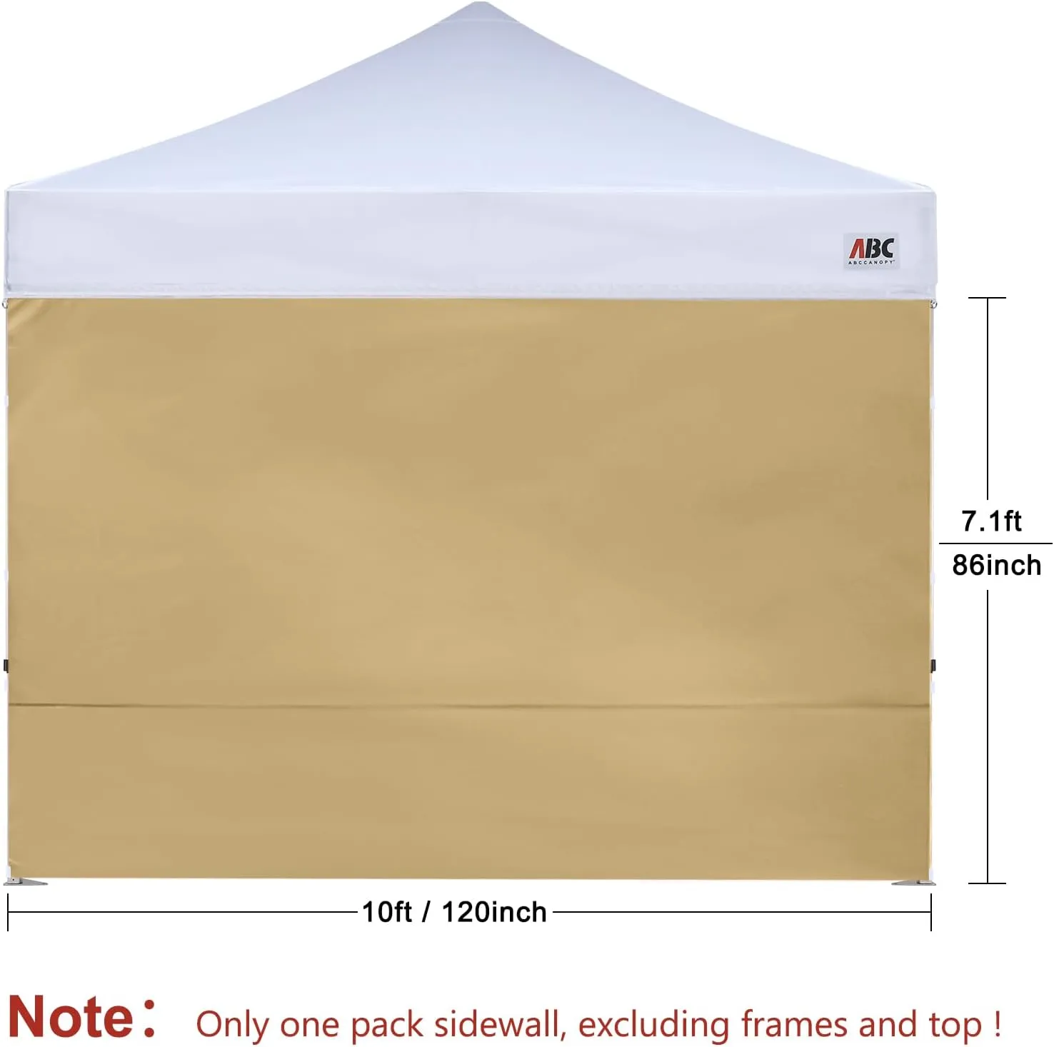 ABCCANOPY Instant Canopy SunWall 10x10 FT, 1 Pack Sidewall Only, No Frame or Top, Beige