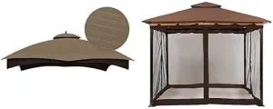 ABCCANOPY Riplock Gazebo Replacement Canopy Top for Lowe's Allen Roth #GF-12S004B-1, Khaki & Replacement Netting Walls for 10' x 12' Gazebo, Brown
