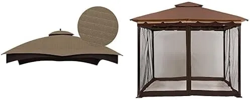 ABCCANOPY Riplock Gazebo Replacement Canopy Top for Lowe's Allen Roth #GF-12S004B-1, Khaki & Replacement Netting Walls for 10' x 12' Gazebo, Brown