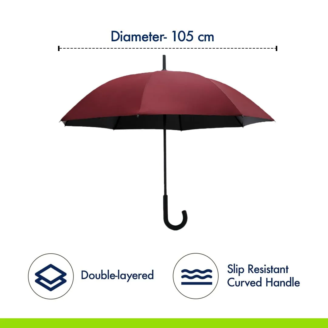 ABSORBIA Big Straight and Stick Umbrella for rain | Windproof, Waterproof and UV Coated, Open Diameter 105cm Double Layer Umbrella With Cover