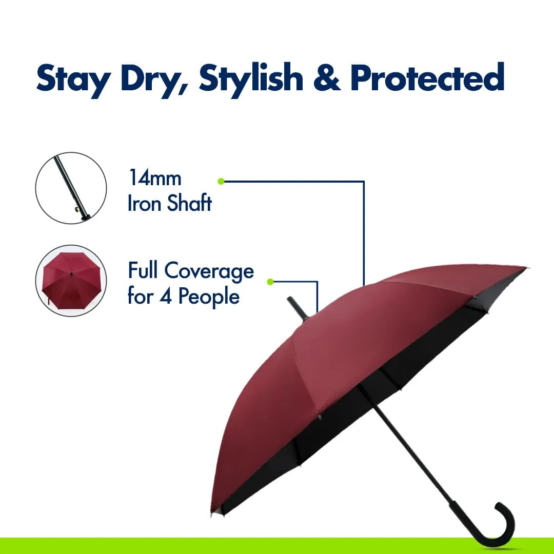 ABSORBIA Big Straight and Stick Umbrella for rain | Windproof, Waterproof and UV Coated, Open Diameter 105cm Double Layer Umbrella With Cover