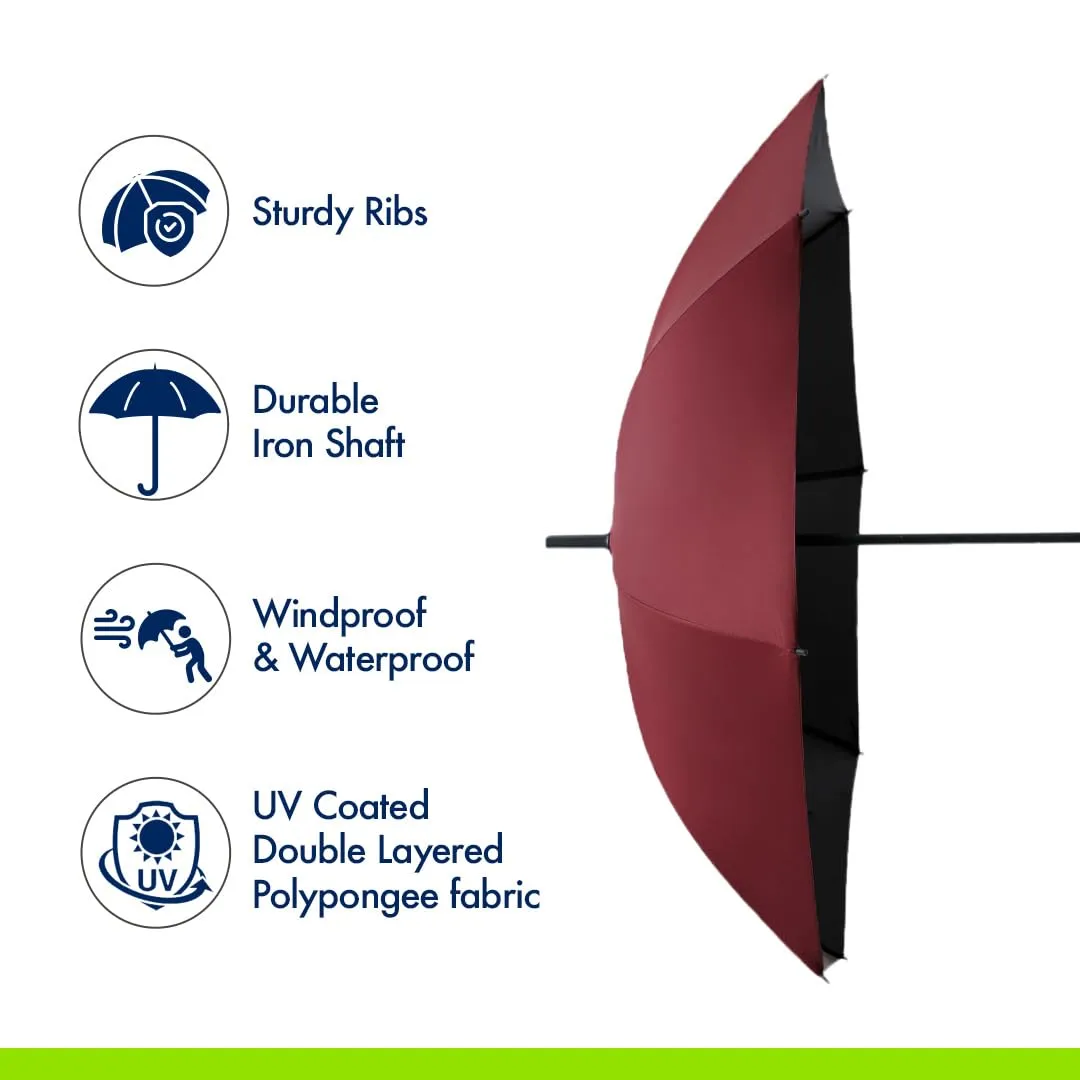 ABSORBIA Big Straight and Stick Umbrella for rain | Windproof, Waterproof and UV Coated, Open Diameter 105cm Double Layer Umbrella With Cover