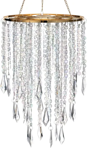 Acrylic Chandelier Ceiling Light Shade Beaded Hanging Pendant Lampshade with Gold Frame for Bedroom for Wedding Party H12.9" X W8.7" 3 Tiers