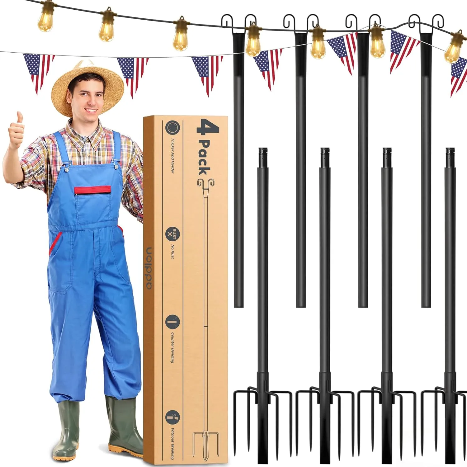 addlon 4 Pack 10FT String Light Poles for Outside Heavy-Duty, Bend & Break Resistant, Rust-Proof Waterproof Outdoor Poles for Hanging String Lights for Patio, Garden, Bistro, Wedding, Parties - Black