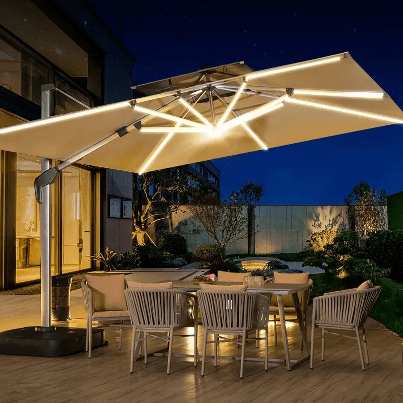 Adjustable LED Patio Umbrella - Windproof Outdoor Canopy