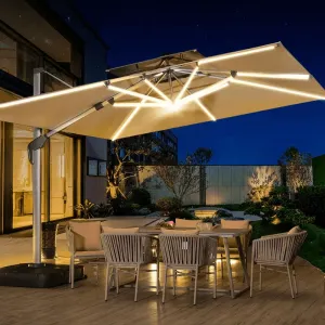 Adjustable LED Patio Umbrella - Windproof Outdoor Canopy