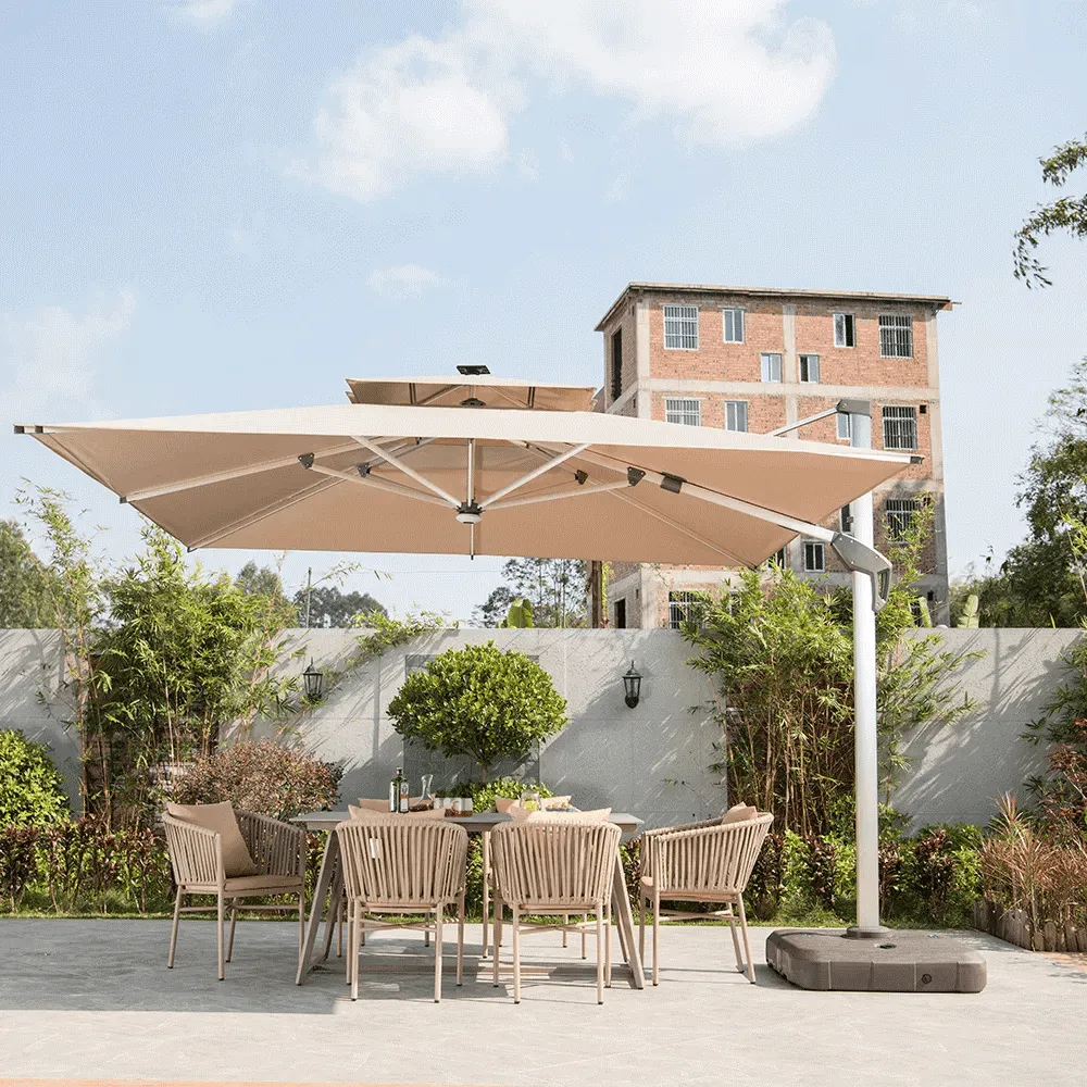Adjustable LED Patio Umbrella - Windproof Outdoor Canopy