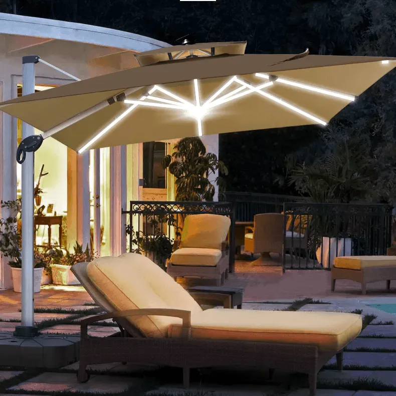 Adjustable LED Patio Umbrella - Windproof Outdoor Canopy